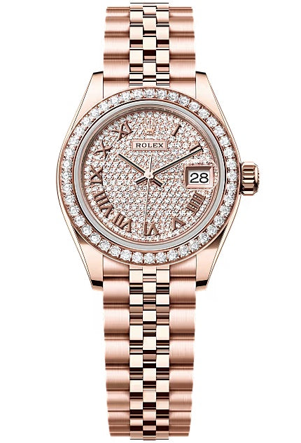 Rolex Lady-Datejust 28mm Everose Gold Rose Diamond-Paved Dial Diamond-Set Bezel