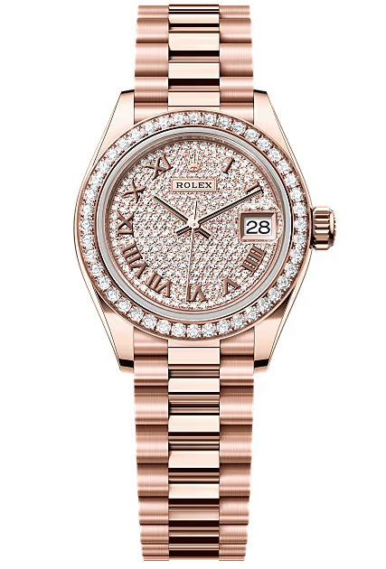 Rolex Lady-Datejust 28mm Everose Gold Rose Diamond-Paved Dial Diamond-Set Bezel