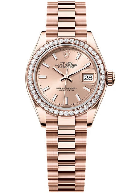 Rolex Lady-Datejust 28mm Everose Gold Rose Index Dial Diamond-Set Bezel