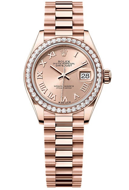 Rolex Lady-Datejust 28mm Everose Gold Rose Roman Dial Diamond-Set Bezel