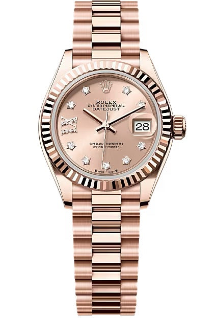 Rolex Lady-Datejust 28mm Everose Gold Rose Star Diamond Dial Fluted Bezel