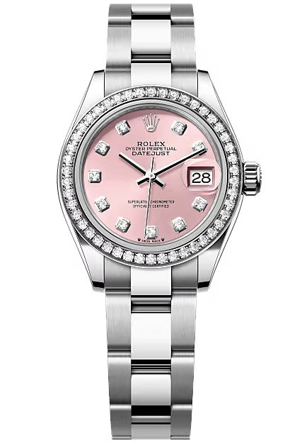 Rolex Lady-Datejust 28mm Pink Diamond Dial Diamond Bezel Oyster Bracelet