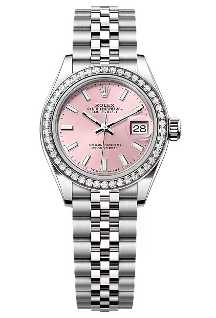 Rolex Lady-Datejust 28mm Pink Index Dial Diamond Bezel Jubilee Bracelet