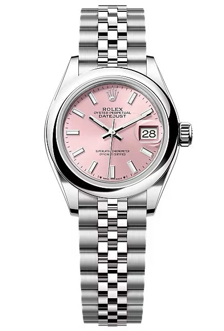 Rolex Lady-Datejust 28mm Pink Index Dial Domed Bezel Jubilee Bracelet – 279160