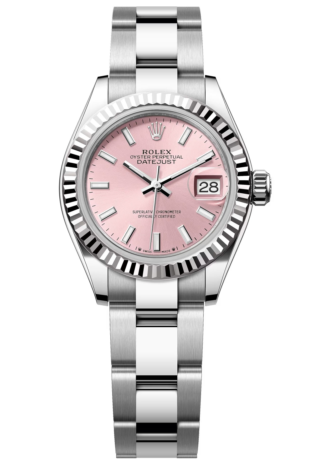 Rolex Lady-Datejust 28mm Pink Index Dial Fluted Bezel Oyster Bracelet – 279174