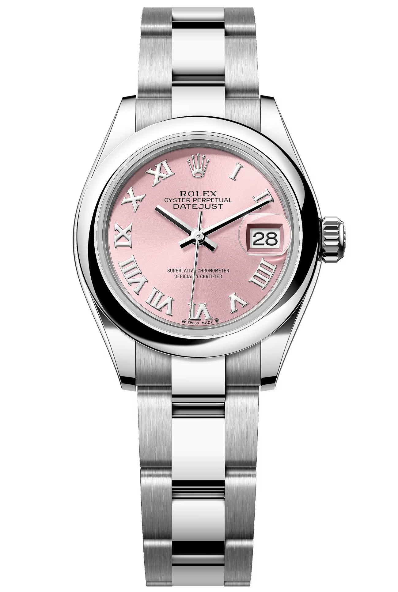 Rolex Lady-Datejust 28mm Pink Roman Dial Domed Bezel Oyster Bracelet – 279160