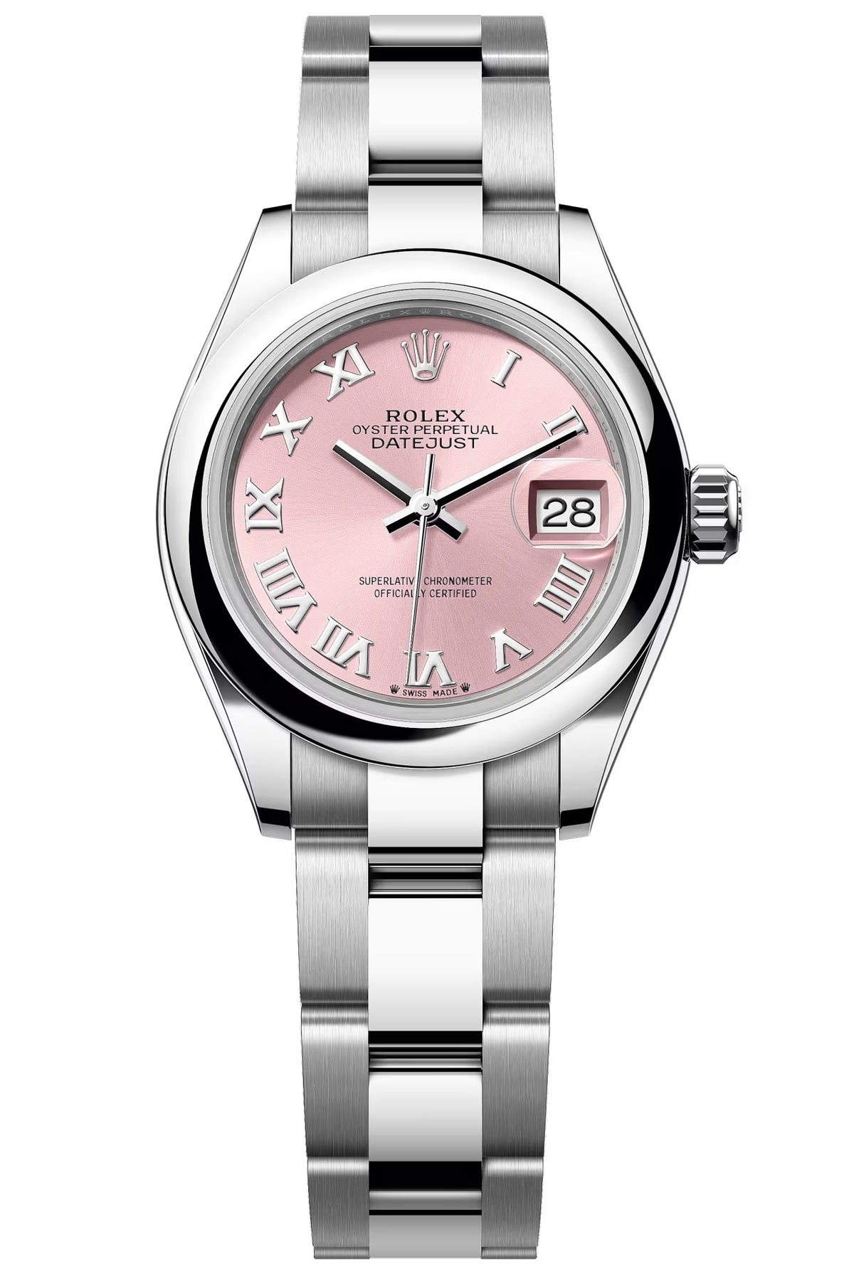 Rolex Lady-Datejust 28mm Pink Roman Dial Domed Bezel Oyster Bracelet – 279160