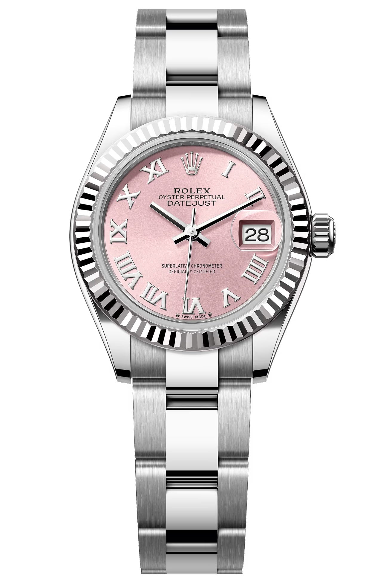 Rolex Lady-Datejust 28mm Pink Roman Dial Fluted Bezel Oyster Bracelet – 279174