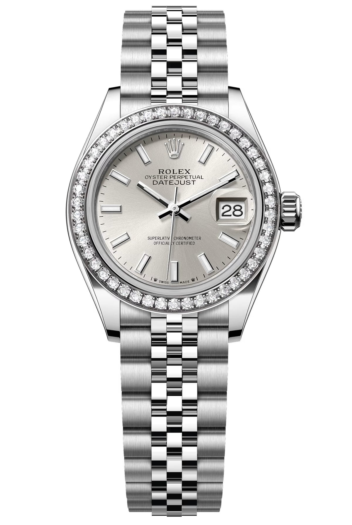 Rolex Lady-Datejust 28mm Silver Index Dial Diamond Bezel Jubilee Bracelet