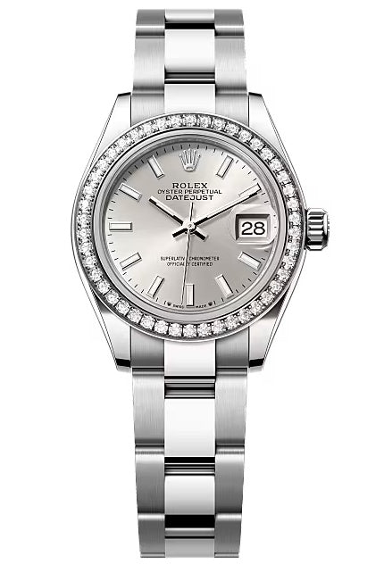 Rolex Lady-Datejust 28mm Silver Index Dial Diamond Bezel Oyster Bracelet