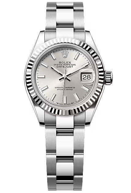 Rolex Lady-Datejust 28mm Silver Index Dial Fluted Bezel Oyster Bracelet