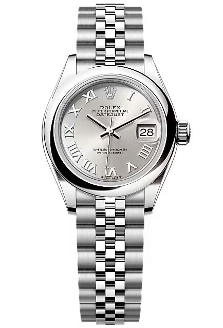 Rolex Lady-Datejust 28mm Silver Roman Dial Domed Bezel Jubilee Bracelet