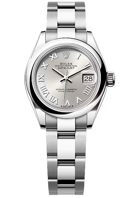 Rolex Lady-Datejust 28mm Silver Roman Dial Domed Bezel Oyster Bracelet – 279160