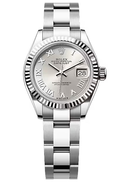 Rolex Lady-Datejust 28mm Silver Roman Dial Fluted Bezel Oyster Bracelet