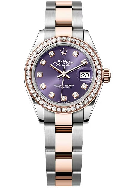 Rolex Lady-Datejust 28mm Two-Tone Everose Gold Aubergine Diamond Dial Diamond