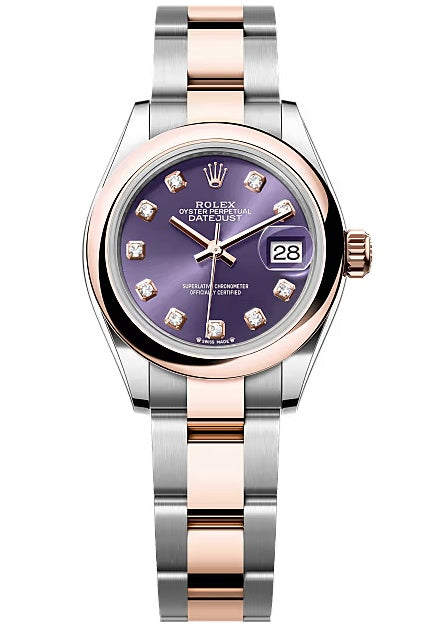 Rolex Lady-Datejust 28mm Two-Tone Everose Gold Aubergine Diamond Dial Domed