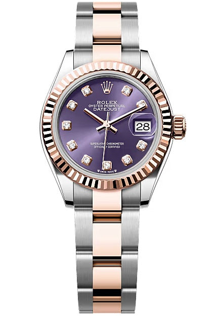 Rolex Lady-Datejust 28mm Two-Tone Everose Gold Aubergine Diamond Dial Fluted