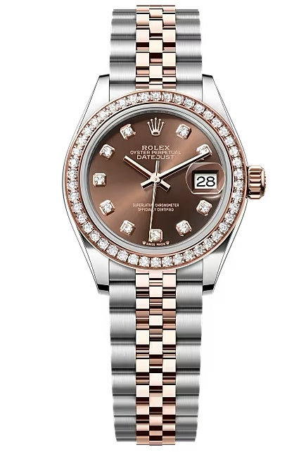 Rolex Lady-Datejust 28mm Two-Tone Everose Gold Chocolate Diamond Dial Diamond