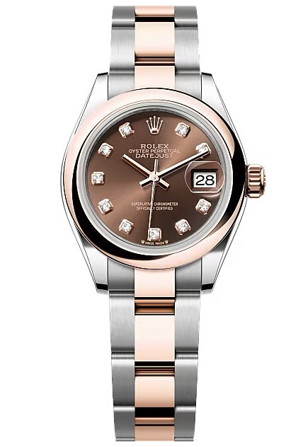 Rolex Lady-Datejust 28mm Two-Tone Everose Gold Chocolate Diamond Dial Domed