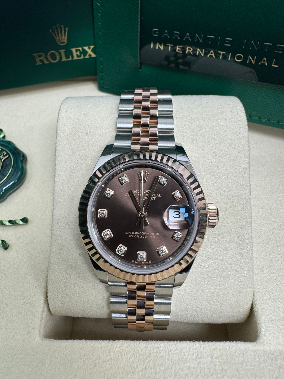 Rolex Lady-Datejust 28mm Two-Tone Everose Gold Chocolate Diamond Dial Fluted