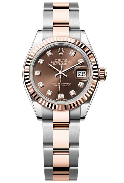 Rolex Lady-Datejust 28mm Two-Tone Everose Gold Chocolate Diamond Dial Fluted