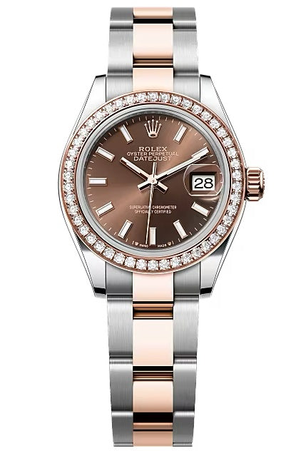 Rolex Lady-Datejust 28mm Two-Tone Everose Gold Chocolate Index Dial Diamond