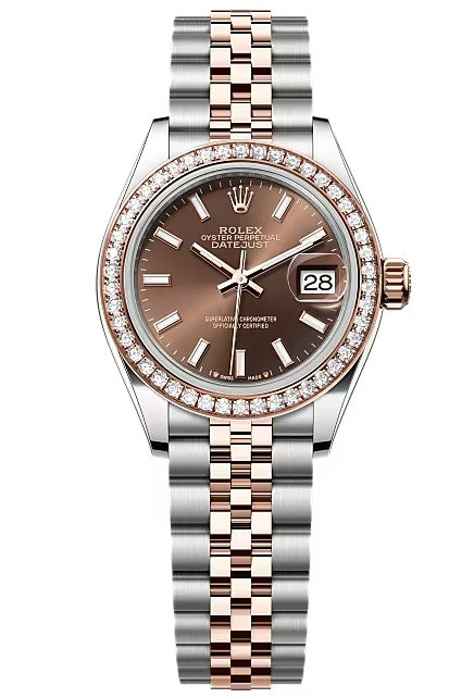 Rolex Lady-Datejust 28mm Two-Tone Everose Gold Chocolate Index Dial Diamond