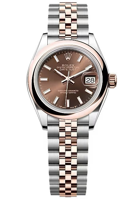 Rolex Lady-Datejust 28mm Two-Tone Everose Gold Chocolate Index Dial Domed Bezel
