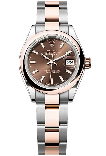 Rolex Lady-Datejust 28mm Two-Tone Everose Gold Chocolate Index Dial Domed Bezel