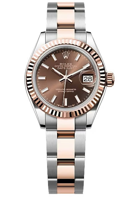 Rolex Lady-Datejust 28mm Two-Tone Everose Gold Chocolate Index Dial Fluted