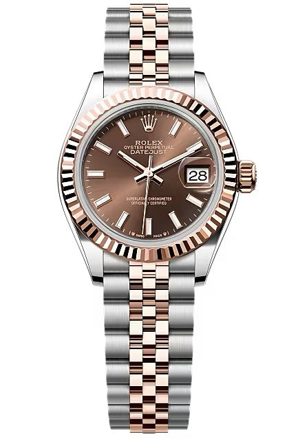 Rolex Lady-Datejust 28mm Two-Tone Everose Gold Chocolate Index Dial Fluted