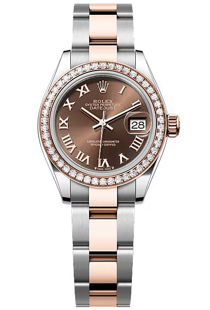 Rolex Lady-Datejust 28mm Two-Tone Everose Gold Chocolate Roman Dial Diamond