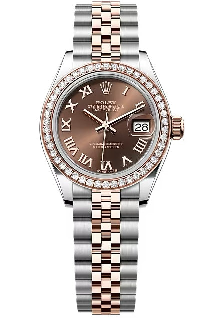 Rolex Lady-Datejust 28mm Two-Tone Everose Gold Chocolate Roman Dial Diamond