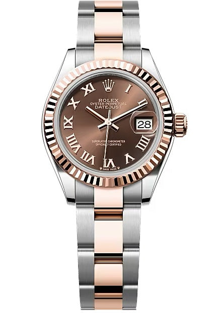 Rolex Lady-Datejust 28mm Two-Tone Everose Gold Chocolate Roman Dial Fluted