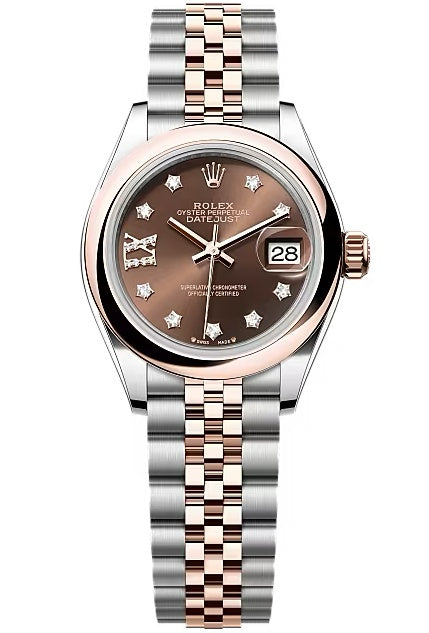 Rolex Lady-Datejust 28mm Two-Tone Everose Gold Chocolate Star Diamond Dial