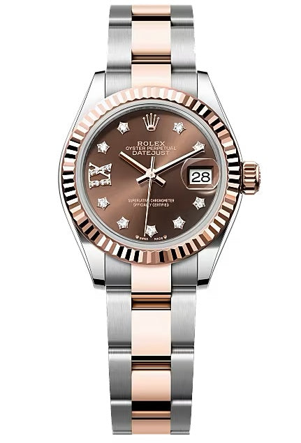 Rolex Lady-Datejust 28mm Two-Tone Everose Gold Chocolate Star Diamond Dial