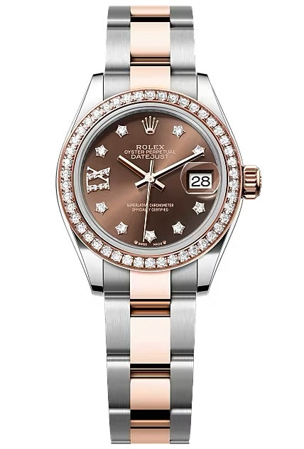 Rolex Lady-Datejust 28mm Two-Tone Everose Gold Chocolate Star Diamond Dial