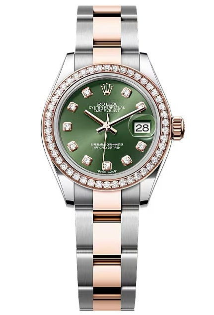 Rolex Lady-Datejust 28mm Two-Tone Everose Gold Olive Green Diamond Dial Diamond