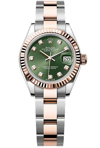 Rolex Lady-Datejust 28mm Two-Tone Everose Gold Olive Green Diamond Dial Fluted