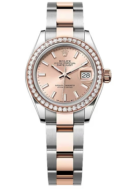 Rolex Lady-Datejust 28mm Two-Tone Everose Gold Rose Index Dial Diamond Bezel