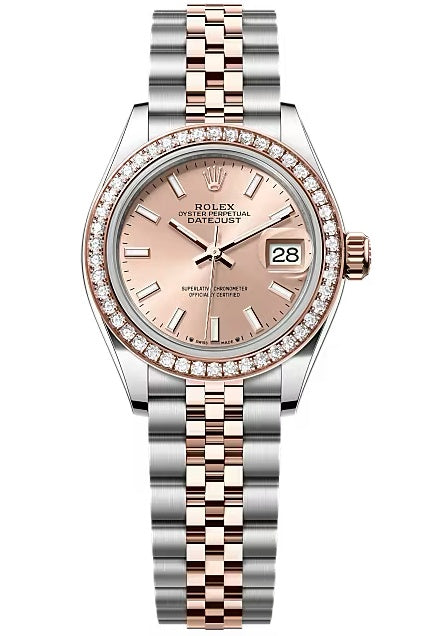 Rolex Lady-Datejust 28mm Two-Tone Everose Gold Rose Index Dial Diamond Bezel
