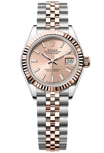 Rolex Lady-Datejust 28mm Two-Tone Everose Gold Rose Index Dial Fluted Bezel