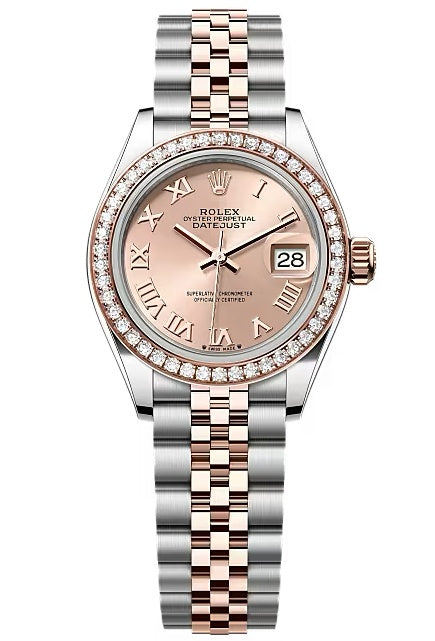 Rolex Lady-Datejust 28mm Two-Tone Everose Gold Rose Roman Dial Diamond Bezel