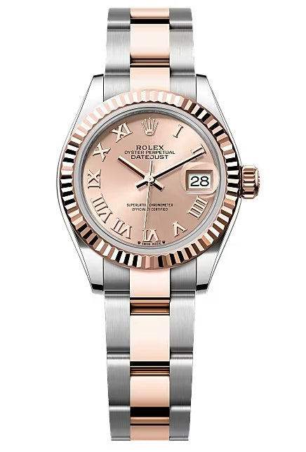 Rolex Lady-Datejust 28mm Two-Tone Everose Gold Rose Roman Dial Fluted Bezel