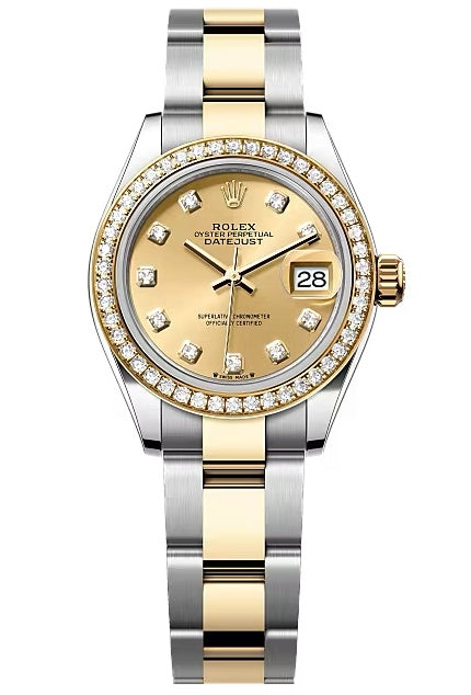 Rolex Lady-Datejust 28mm Two-Tone Yellow Gold Champagne Diamond Dial Diamond
