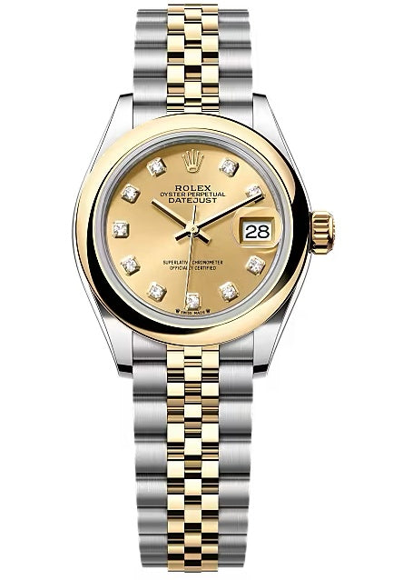 Rolex Lady-Datejust 28mm Two-Tone Yellow Gold Champagne Diamond Dial Domed