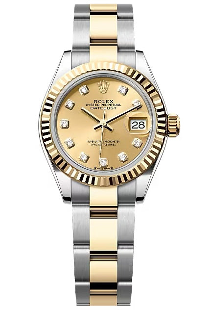 Rolex Lady-Datejust 28mm Two-Tone Yellow Gold Champagne Diamond Dial Fluted