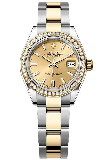 Rolex Lady-Datejust 28mm Two-Tone Yellow Gold Champagne Index Dial Diamond