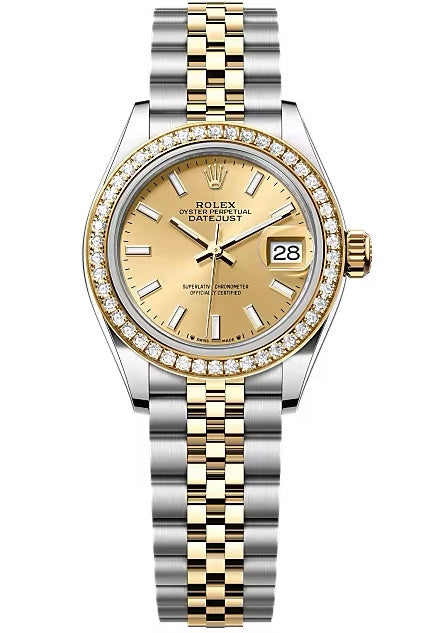 Rolex Lady-Datejust 28mm Two-Tone Yellow Gold Champagne Index Dial Diamond