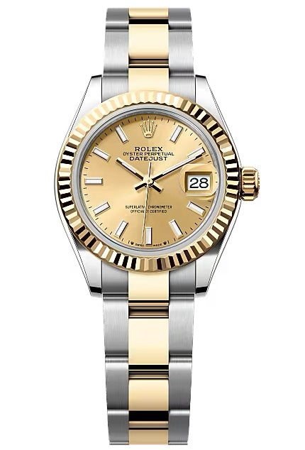 Rolex Lady-Datejust 28mm Two-Tone Yellow Gold Champagne Index Dial Fluted Bezel